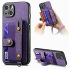 For iPhone 14 Retro Cross Wristband Wallet Leather Back Phone Case(Purple) - 1