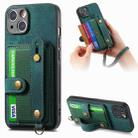 For iPhone 14 Retro Cross Wristband Wallet Leather Back Phone Case(Green) - 1