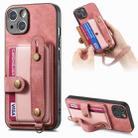 For iPhone 15 Retro Cross Wristband Wallet Leather Back Phone Case(Pink) - 1