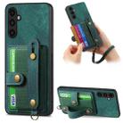 For Samsung Galaxy A13 5G Retro Cross Wristband Wallet Leather Back Phone Case(Green) - 1