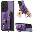 For Samsung Galaxy S21 5G Retro Cross Wristband Wallet Leather Back Phone Case(Purple) - 1