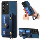 For Samsung Galaxy S21 5G Retro Cross Wristband Wallet Leather Back Phone Case(Blue) - 1