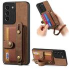 For Samsung Galaxy S21 5G Retro Cross Wristband Wallet Leather Back Phone Case(Brown) - 1