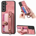 For Samsung Galaxy S21+ 5G Retro Cross Wristband Wallet Leather Back Phone Case(Pink) - 1
