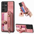 For Samsung Galaxy S21 Ultra 5G Retro Cross Wristband Wallet Leather Back Phone Case(Pink) - 1