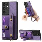 For Samsung Galaxy S21 Ultra 5G Retro Cross Wristband Wallet Leather Back Phone Case(Purple) - 1