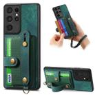 For Samsung Galaxy S21 Ultra 5G Retro Cross Wristband Wallet Leather Back Phone Case(Green) - 1