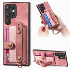 For Samsung Galaxy S22 Ultra 5G Retro Cross Wristband Wallet Leather Back Phone Case(Pink) - 1