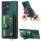 For Samsung Galaxy S22 Ultra 5G Retro Cross Wristband Wallet Leather Back Phone Case(Green) - 1