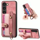 For Samsung Galaxy S23 5G Retro Cross Wristband Wallet Leather Back Phone Case(Pink) - 1