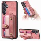 For Samsung Galaxy S24+ 5G Retro Cross Wristband Wallet Leather Back Phone Case(Pink) - 1