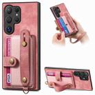 For Samsung Galaxy S24 Ultra 5G Retro Cross Wristband Wallet Leather Back Phone Case(Pink) - 1