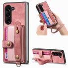 For Samsung Galaxy Z Fold6 5G Retro Cross Wristband Wallet Leather Back Phone Case(Pink) - 1