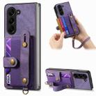 For Samsung Galaxy Z Fold6 5G Retro Cross Wristband Wallet Leather Back Phone Case(Purple) - 1