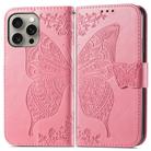 For iPhone 16 Pro Butterfly Love Flower Embossed Leather Phone Case(Pink) - 2