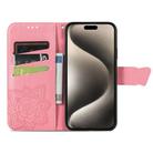 For iPhone 16 Pro Butterfly Love Flower Embossed Leather Phone Case(Pink) - 3