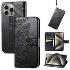 For iPhone 16 Pro Butterfly Love Flower Embossed Leather Phone Case(Black) - 1