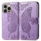 For iPhone 16 Pro Butterfly Love Flower Embossed Leather Phone Case(Lavender) - 2