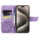 For iPhone 16 Pro Butterfly Love Flower Embossed Leather Phone Case(Lavender) - 3