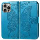 For iPhone 16 Pro Butterfly Love Flower Embossed Leather Phone Case(Blue) - 2