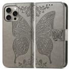 For iPhone 16 Pro Butterfly Love Flower Embossed Leather Phone Case(Gray) - 2