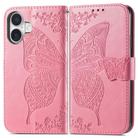 For iPhone 16 Plus Butterfly Love Flower Embossed Leather Phone Case(Pink) - 2