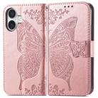 For iPhone 16 Plus Butterfly Love Flower Embossed Leather Phone Case(Rose Gold) - 2