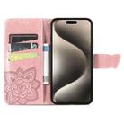 For iPhone 16 Plus Butterfly Love Flower Embossed Leather Phone Case(Rose Gold) - 3