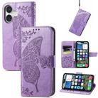 For iPhone 16 Plus Butterfly Love Flower Embossed Leather Phone Case(Lavender) - 2