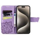 For iPhone 16 Plus Butterfly Love Flower Embossed Leather Phone Case(Lavender) - 3