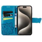 For iPhone 16 Plus Butterfly Love Flower Embossed Leather Phone Case(Blue) - 3