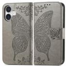 For iPhone 16 Plus Butterfly Love Flower Embossed Leather Phone Case(Gray) - 2