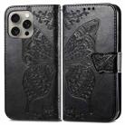 For iPhone 16 Pro Max Butterfly Love Flower Embossed Leather Phone Case(Black) - 2