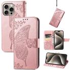 For iPhone 16 Pro Max Butterfly Love Flower Embossed Leather Phone Case(Rose Gold) - 1