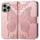 For iPhone 16 Pro Max Butterfly Love Flower Embossed Leather Phone Case(Rose Gold) - 2