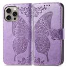 For iPhone 16 Pro Max Butterfly Love Flower Embossed Leather Phone Case(Lavender) - 2