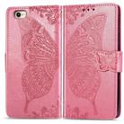 For iPhone 16e Butterfly Love Flower Embossed Leather Phone Case(Pink) - 1