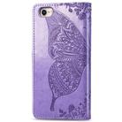 For iPhone 16e Butterfly Love Flower Embossed Leather Phone Case(Lavender) - 3