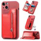 For iPhone 15 Plus Zipper Wallet Leather Back Shockproof Phone Case(Red) - 1