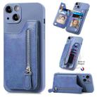 For iPhone 15 Plus Zipper Wallet Leather Back Shockproof Phone Case(Blue) - 1