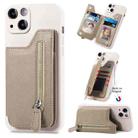 For iPhone 15 Plus Zipper Wallet Leather Back Shockproof Phone Case(Khaki) - 1