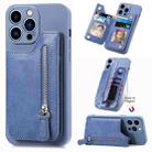 For iPhone 15 Pro Zipper Wallet Leather Back Shockproof Phone Case(Blue) - 1