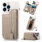 For iPhone 15 Pro Zipper Wallet Leather Back Shockproof Phone Case(Khaki) - 1