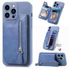 For iPhone 15 Pro Max Zipper Wallet Leather Back Shockproof Phone Case(Purple) - 1