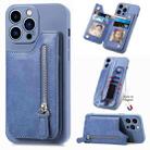 For iPhone 15 Pro Max Zipper Wallet Leather Back Shockproof Phone Case(Blue) - 1