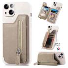 For iPhone 14 Pro Zipper Wallet Leather Back Shockproof Phone Case(Khaki) - 1