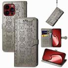 For iPhone 15 Pro Cat and Dog Embossed Leather Phone Case(Gray) - 1
