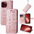 For iPhone 15 Pro Max Cat and Dog Embossed Leather Phone Case(Rose Gold) - 1