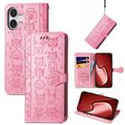 For iPhone 16 Plus Cat and Dog Embossed Leather Phone Case(Pink) - 1