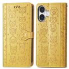 For iPhone 16 Plus Cat and Dog Embossed Leather Phone Case(Yellow) - 2